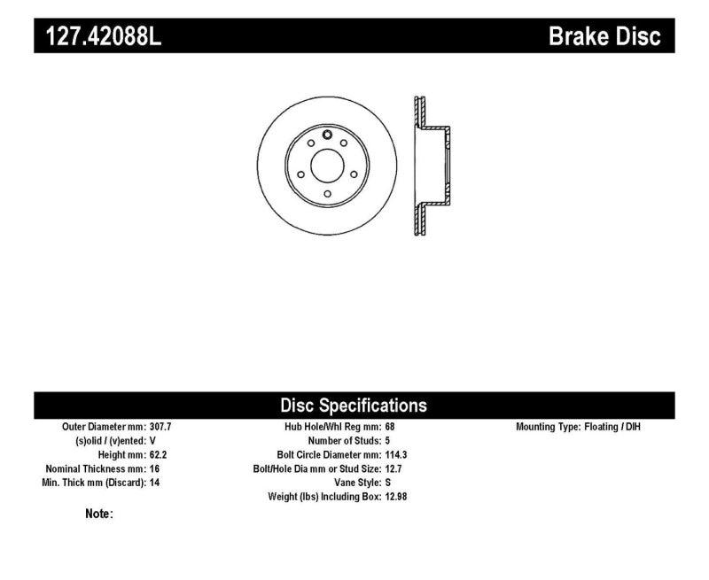 StopTech 06-07 350Z / 05-07 G35 / 06-07 G35X SportStop Slotted & Drilled Rear Left Rotor - Torque Motorsport