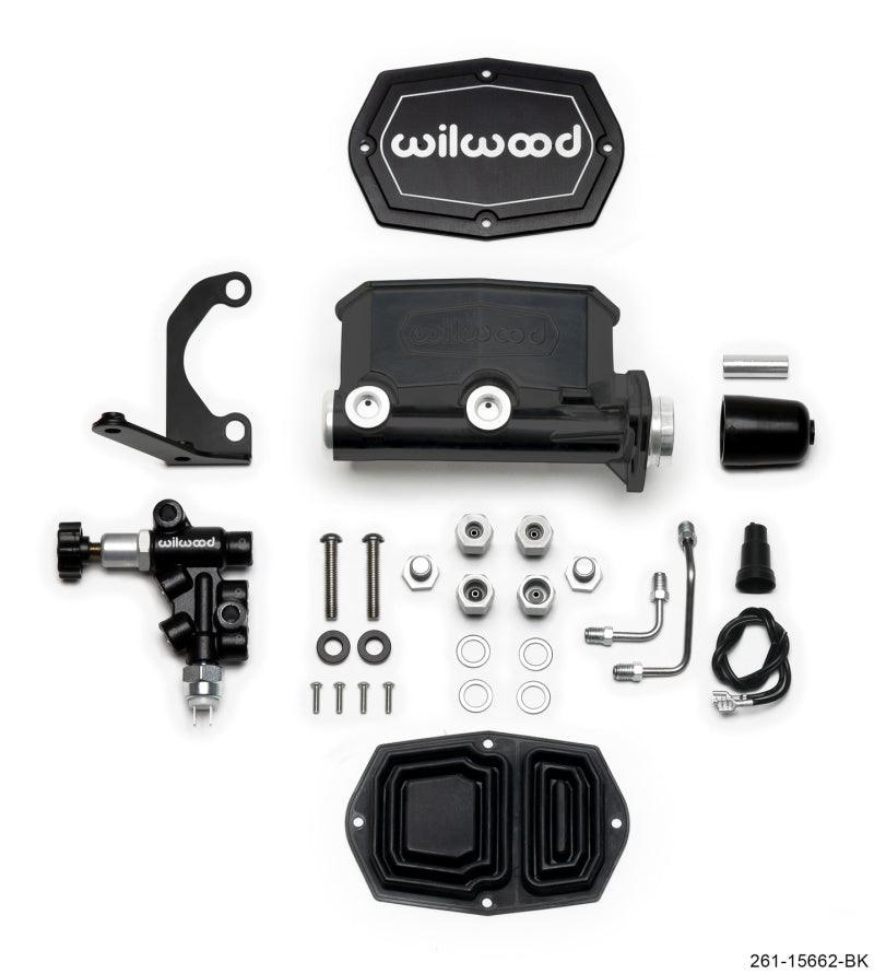 Wilwood Compact Tandem M/C - 1.12in Bore w/RH Bracket and Valve - Black - Torque Motorsport