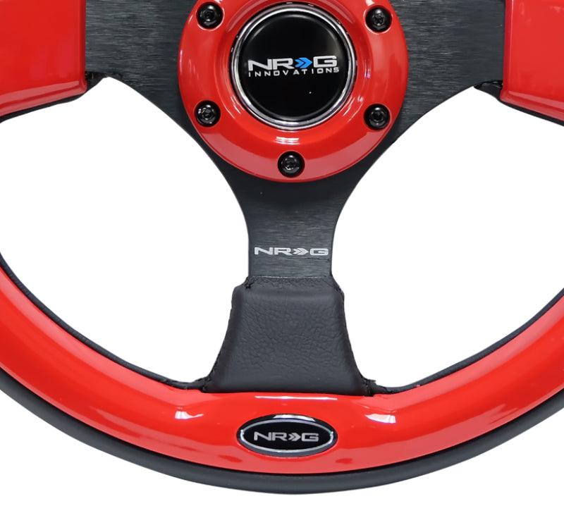 NRG Reinforced Steering Wheel (320mm) Blk w/Red Trim & 5mm 3-Spoke - Torque Motorsport