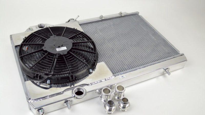 CSF 96-07 Mitsubishi Evo 4/5/6/7/8/9 Full-Slim Radiator w/12in Fan & Shroud/-16AN & Slip On Fitting - Torque Motorsport