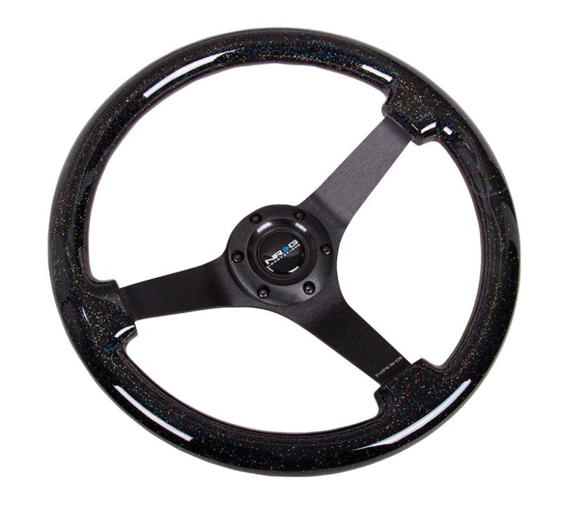 NRG Reinforced Steering Wheel (350mm / 3in Deep) Classic Blk Sparkle Wood Grain w/Blk 3-Spoke Center - Torque Motorsport