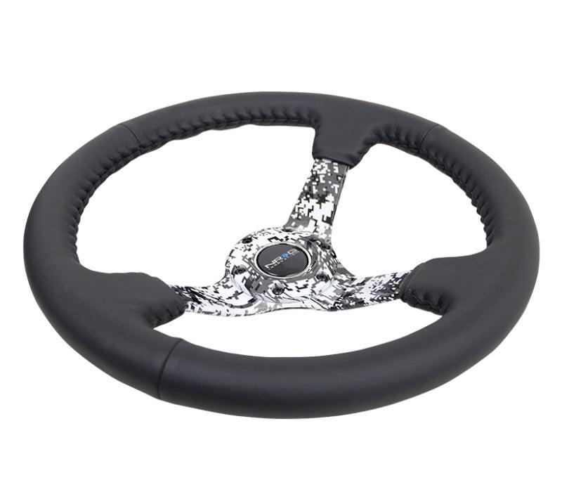 NRG Reinforced Steering Wheel (350mm / 3in. Deep) Blk Leather w/Hydrodipped Digi-Camo Spokes - Torque Motorsport