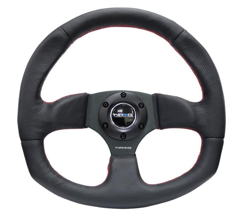 NRG Reinforced Steering Wheel (320mm Horizontal / 330mm Vertical) Leather w/Red Stitching - Torque Motorsport