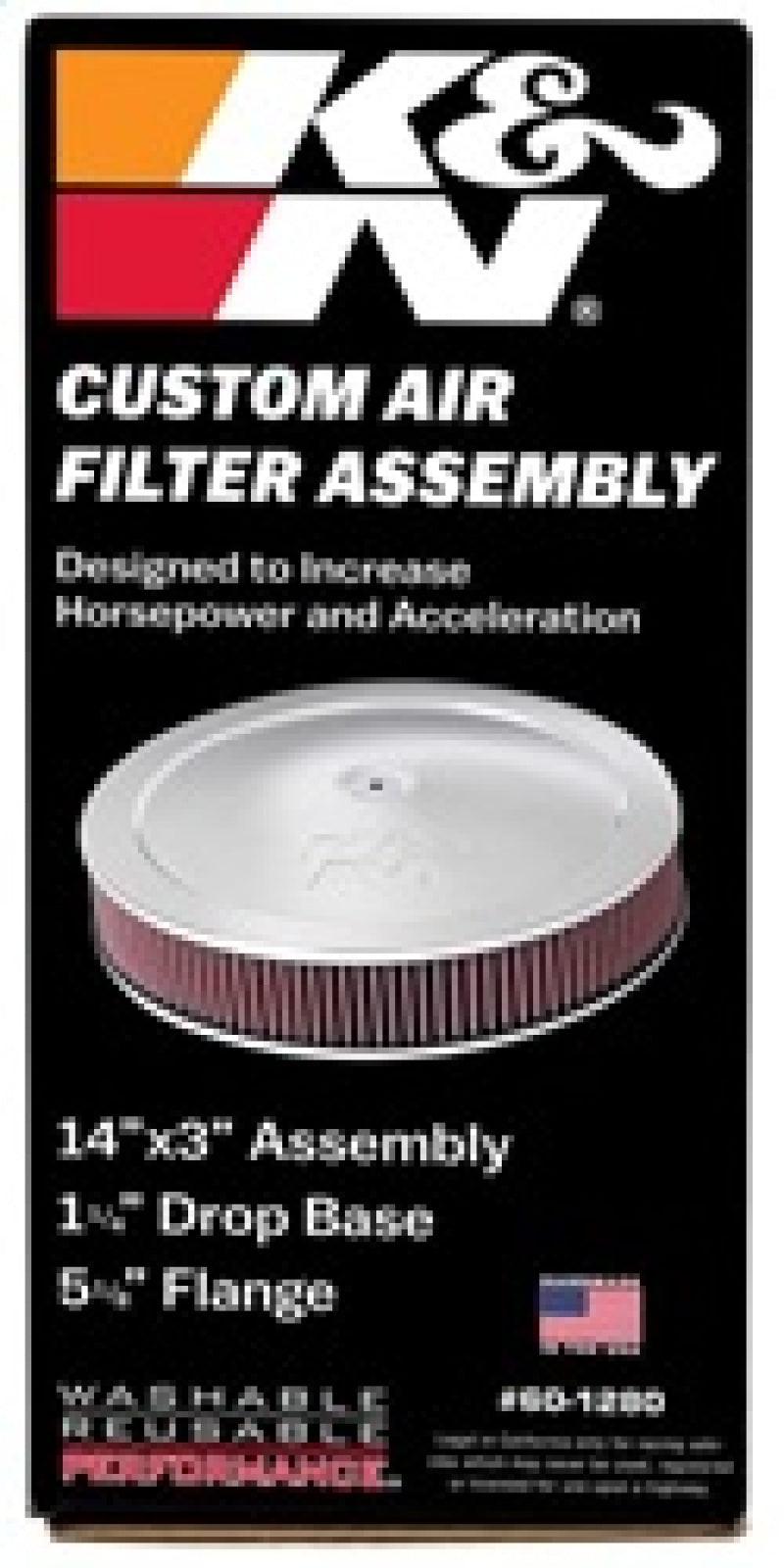 K&N 14in Red Custom Air Cleaner Assembly - 5.125in ID x 14in OD x 2.75in H x 1.25in Drop Base - Torque Motorsport