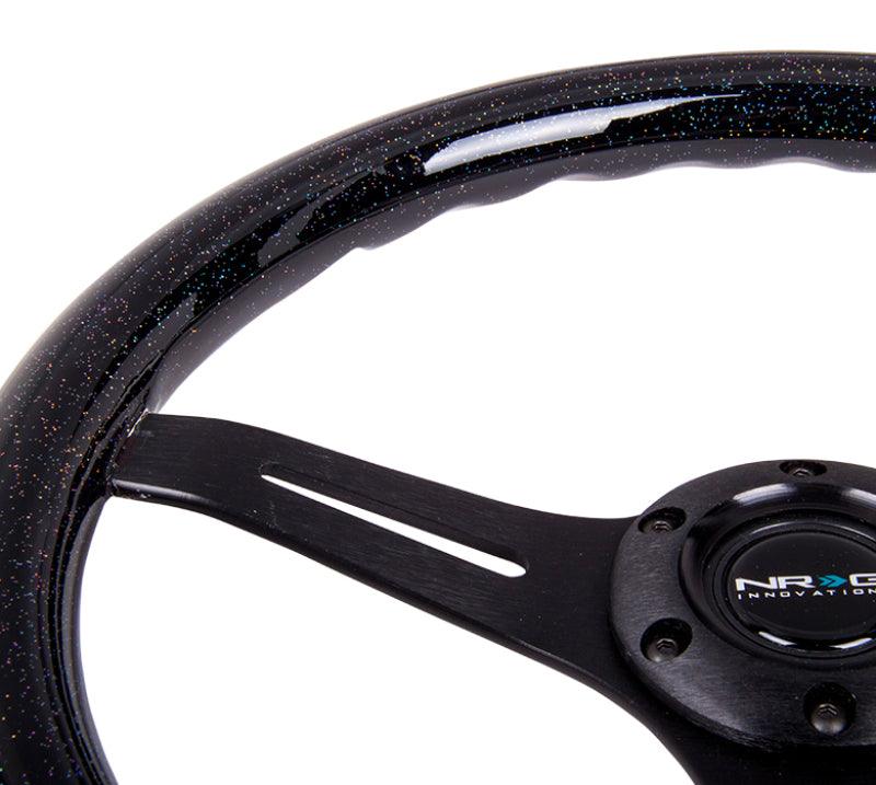 NRG Classic Wood Grain Steering Wheel (350mm) Black Sparkled Grip w/Black 3-Spoke Center - Torque Motorsport