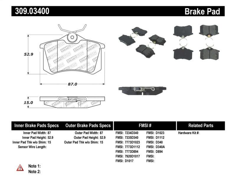 StopTech 02-08 Audi A4 Quattro / 2/99-02 Audi S4 / 93-10 VW Golf GL/GLS Performance Rear Brake Pads - Torque Motorsport