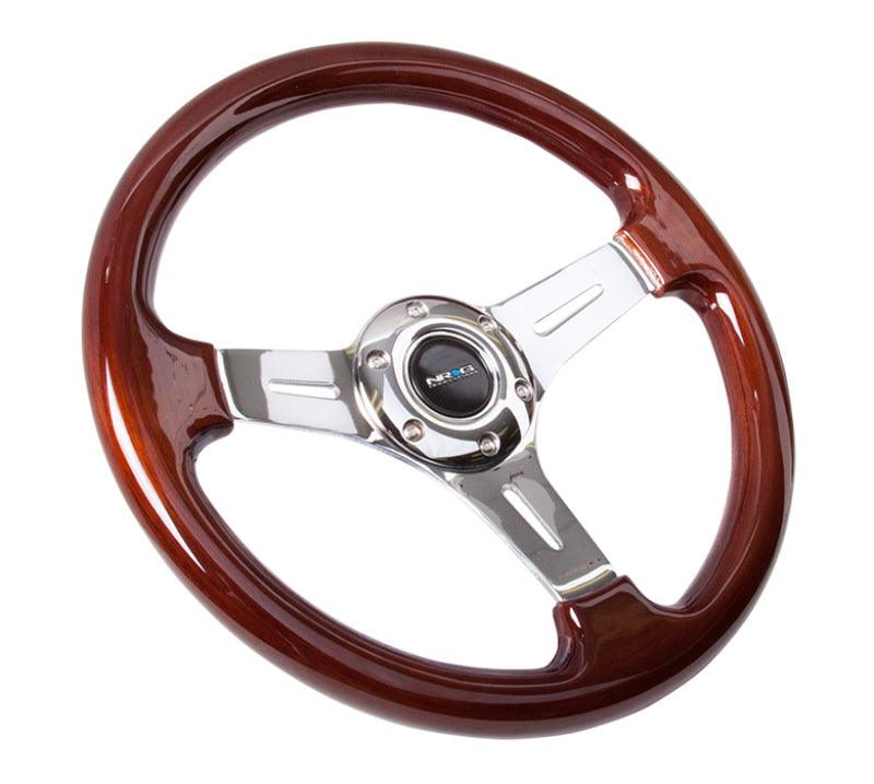 NRG Classic Wood Grain Steering Wheel (330mm) Wood Grain w/Chrome 3-Spoke Center - Torque Motorsport