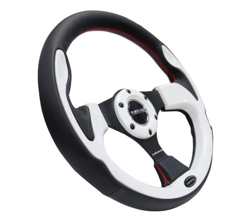 NRG Reinforced Steering Wheel (320mm) Blk w/White Trim & 4mm 3-Spoke - Torque Motorsport