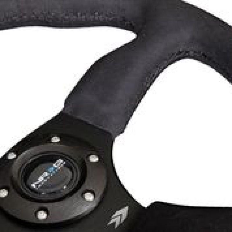 NRG Reinforced Steering Wheel (350mm / 2.5in. Deep)Blk Alcantara Comfort Grip w/4mm Matte Blk Spokes - Torque Motorsport