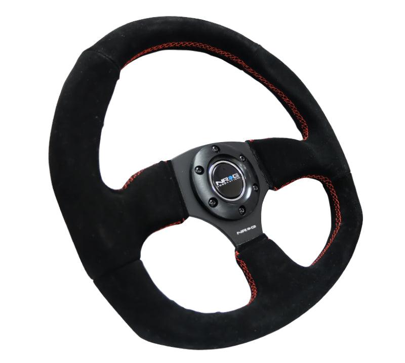 NRG Reinforced Steering Wheel (320mm Horizontal / 330mm Vertical) Suede w/Red Stitch - Torque Motorsport