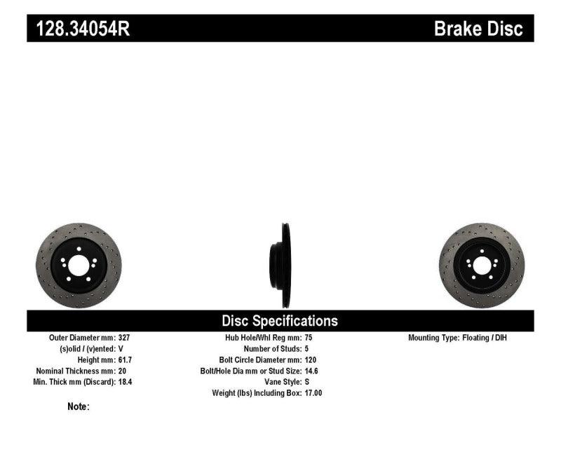 StopTech 01-07 BMW M3 (E46) / 00-04 M5 (E39) Drilled Right Rear Rotor - Torque Motorsport