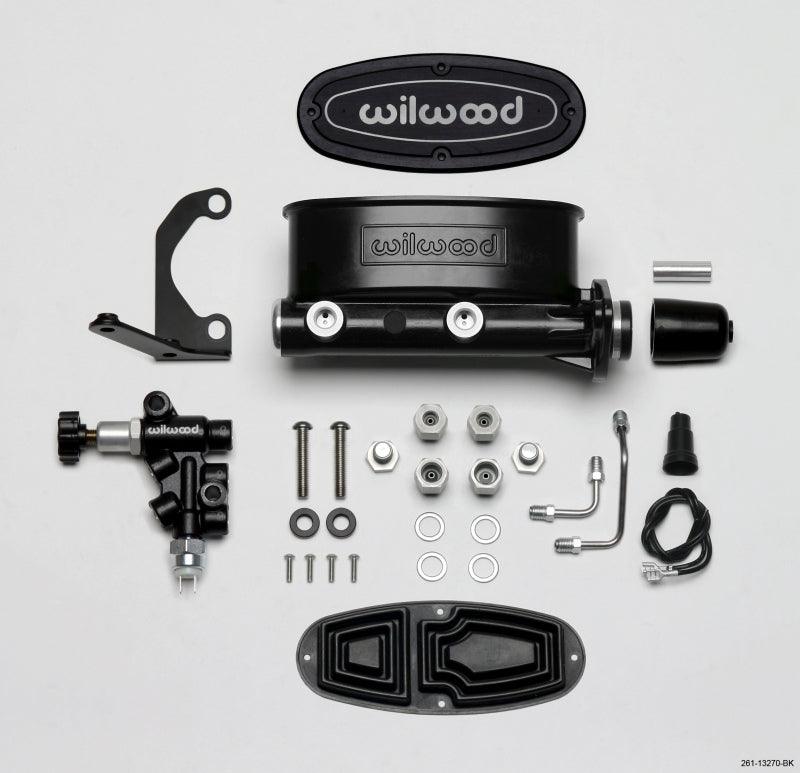 Wilwood HV Tandem M/C Kit w L/H Bracket & Prop Valve - 1 1/8in Bore Black - Torque Motorsport