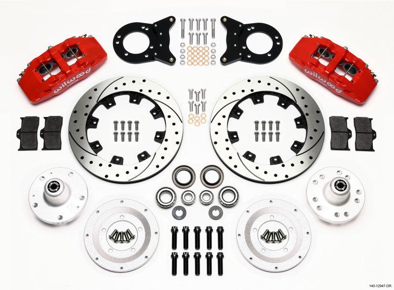 Wilwood Dynapro 6 Front Hub Kit 12.19in Drill Red 1965-1969 Mustang Disc & Drum Spindle - Torque Motorsport