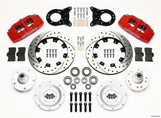 Wilwood Dynapro 6 Front Hub Kit 12.19in Drill Red 1965-1969 Mustang Disc & Drum Spindle - Torque Motorsport