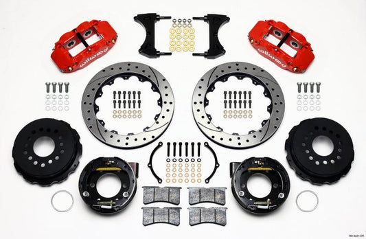 Wilwood Narrow Superlite 4R Rear P-Brk Kit 12.88in Drill Red 2005-2014 Mustang - Torque Motorsport