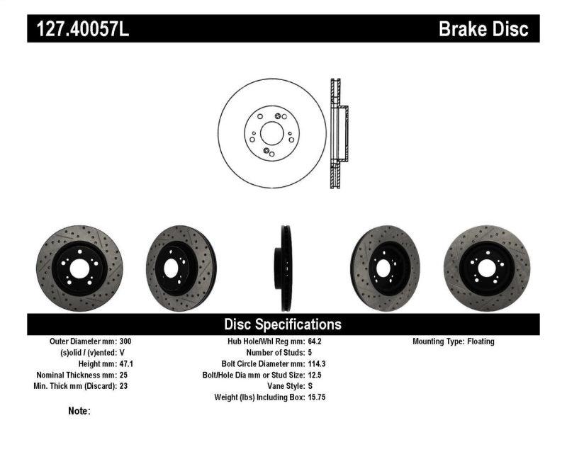 StopTech 02-06 Acura RSX Type S / 06-09 Honda Civic Si Slotted & Drilled Left Front Rotor - Torque Motorsport