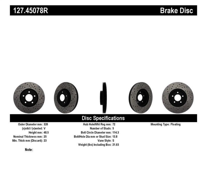 StopTech 07-09 Mazda 3 Right Front Slotted & Drilled Rotors - Torque Motorsport