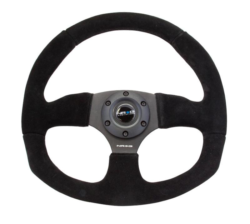 NRG Reinforced Steering Wheel (320mm Horizontal / 330mm Vertical) Black Suede w/Black Stitching - Torque Motorsport