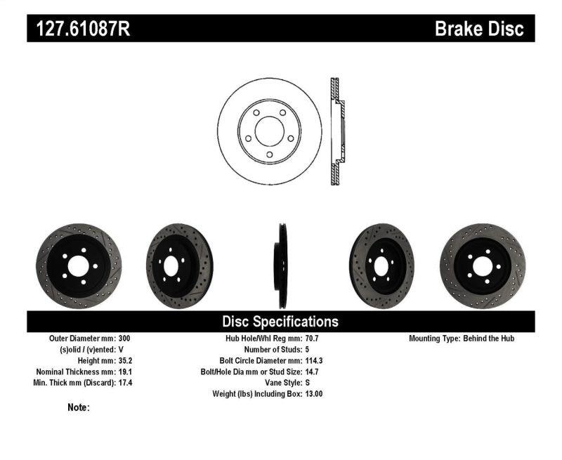 StopTech 05-10 Ford Mustang Slotted & Drilled Right Rear Rotor - Torque Motorsport