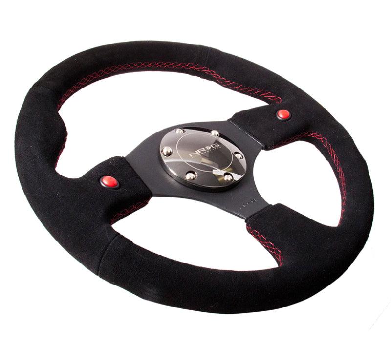 NRG Reinforced Steering Wheel (320mm) Blk Suede w/Dual Buttons - Torque Motorsport