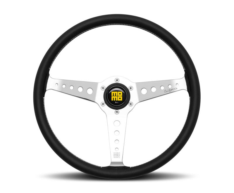 Momo California Steering Wheel 360 mm - Black Leather/White Stitch/Pol Spokes - Torque Motorsport