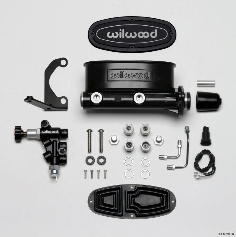 Wilwood HV Tandem M/C Kit w L/H Bracket & Prop Valve - 1in Bore Black - Torque Motorsport