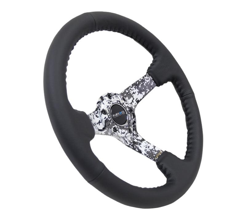 NRG Reinforced Steering Wheel (350mm / 3in. Deep) Blk Leather w/Hydrodipped Digi-Camo Spokes - Torque Motorsport