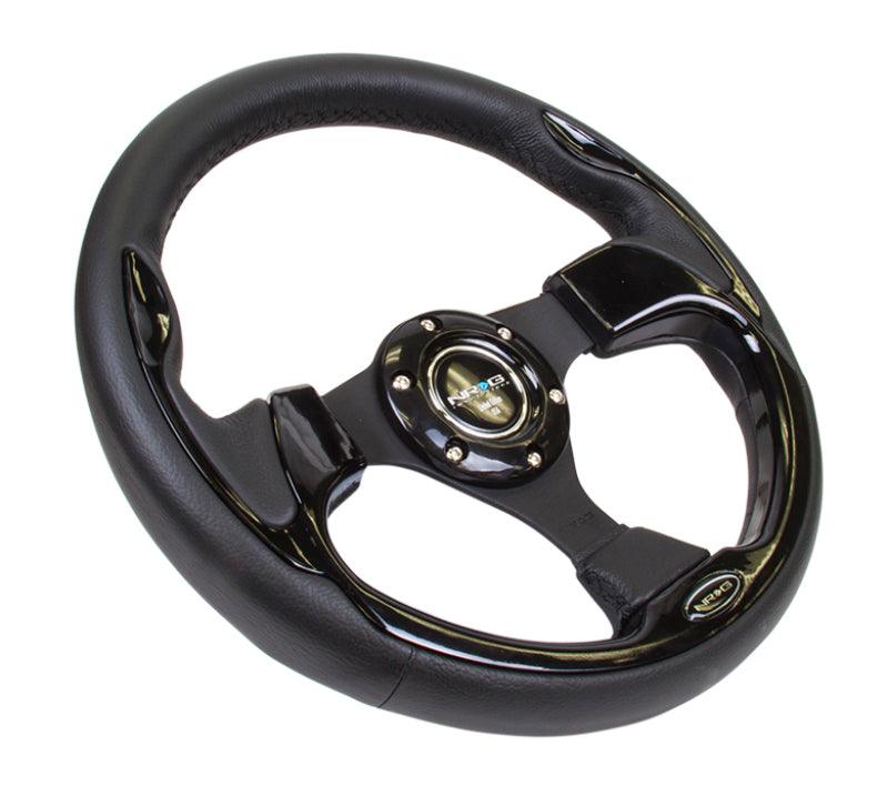 NRG Reinforced Steering Wheel (320mm) Blk w/Gloss Black Trim - Torque Motorsport