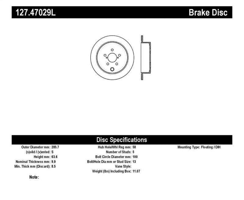 StopTech 08-10 Impreza WRX (Exc STi)/08-10 Impreza Coupe/Sedan Slotted & Drilled Left Rear Rotor - Torque Motorsport