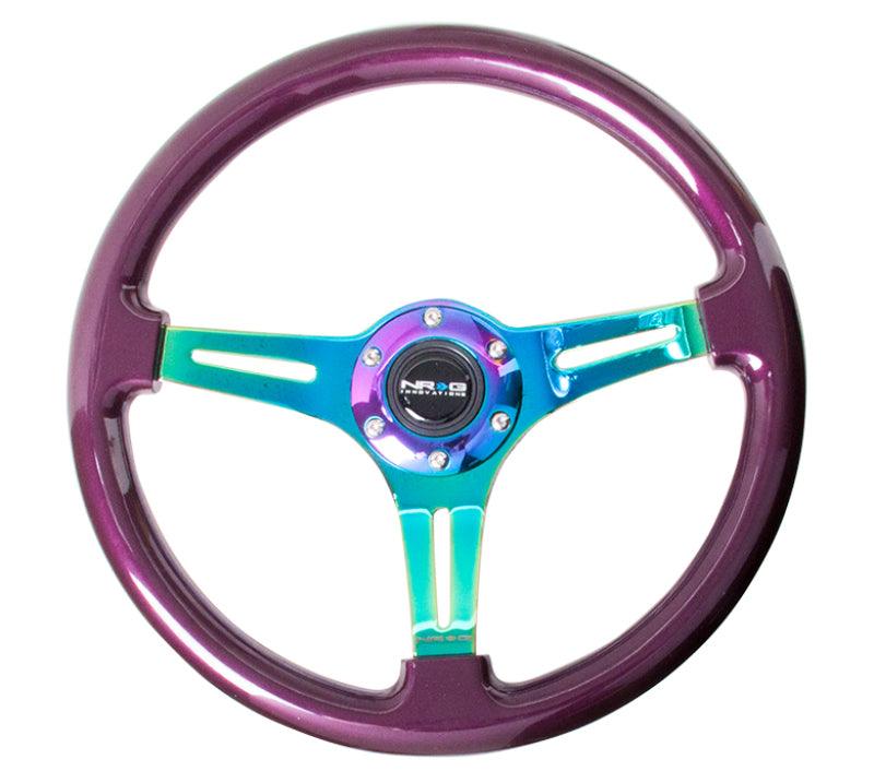 NRG Classic Wood Grain Steering Wheel (350mm) Purple Pearl Paint w/Neochrome 3-Spoke Center - Torque Motorsport